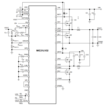 Schéma du circuit d'application - Microchip Technology Contrôleurs PWM COT avancés MIC21LV32 et MIC21LV33